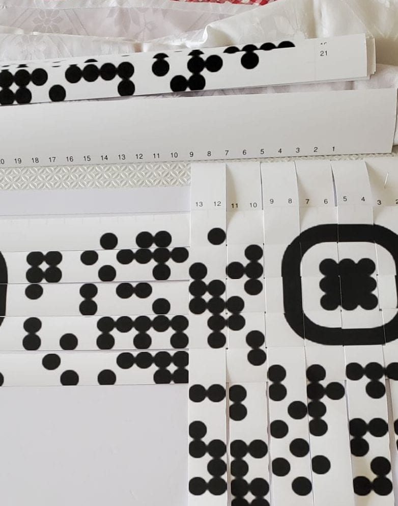 documenting the process of weaving the 'WWGA QR code'