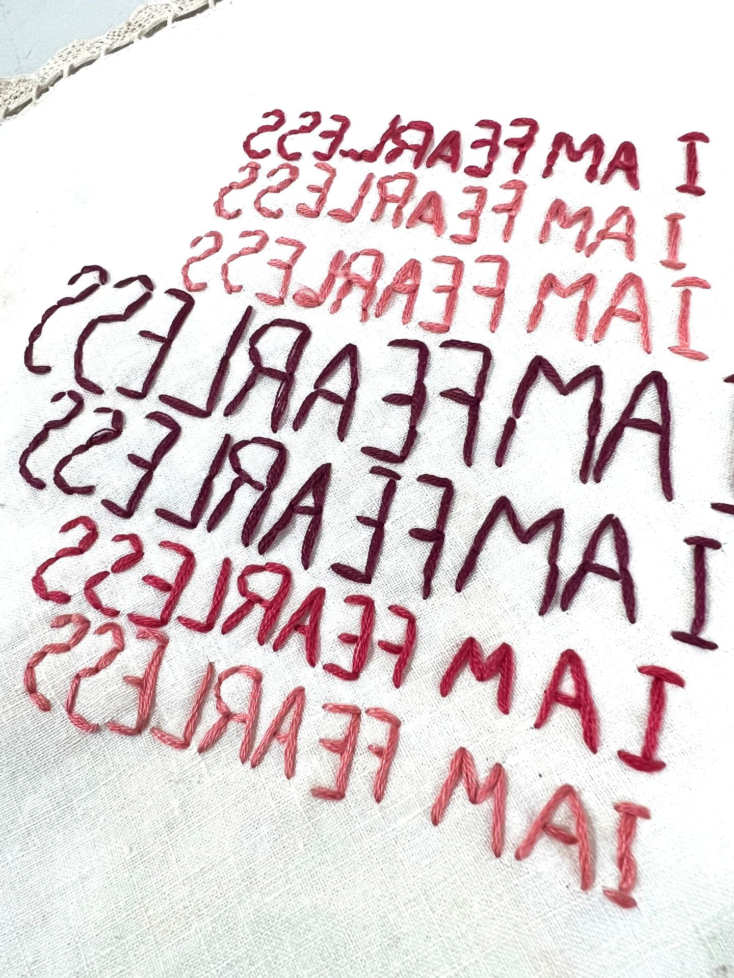 embroidered text on cotton handkerchief
