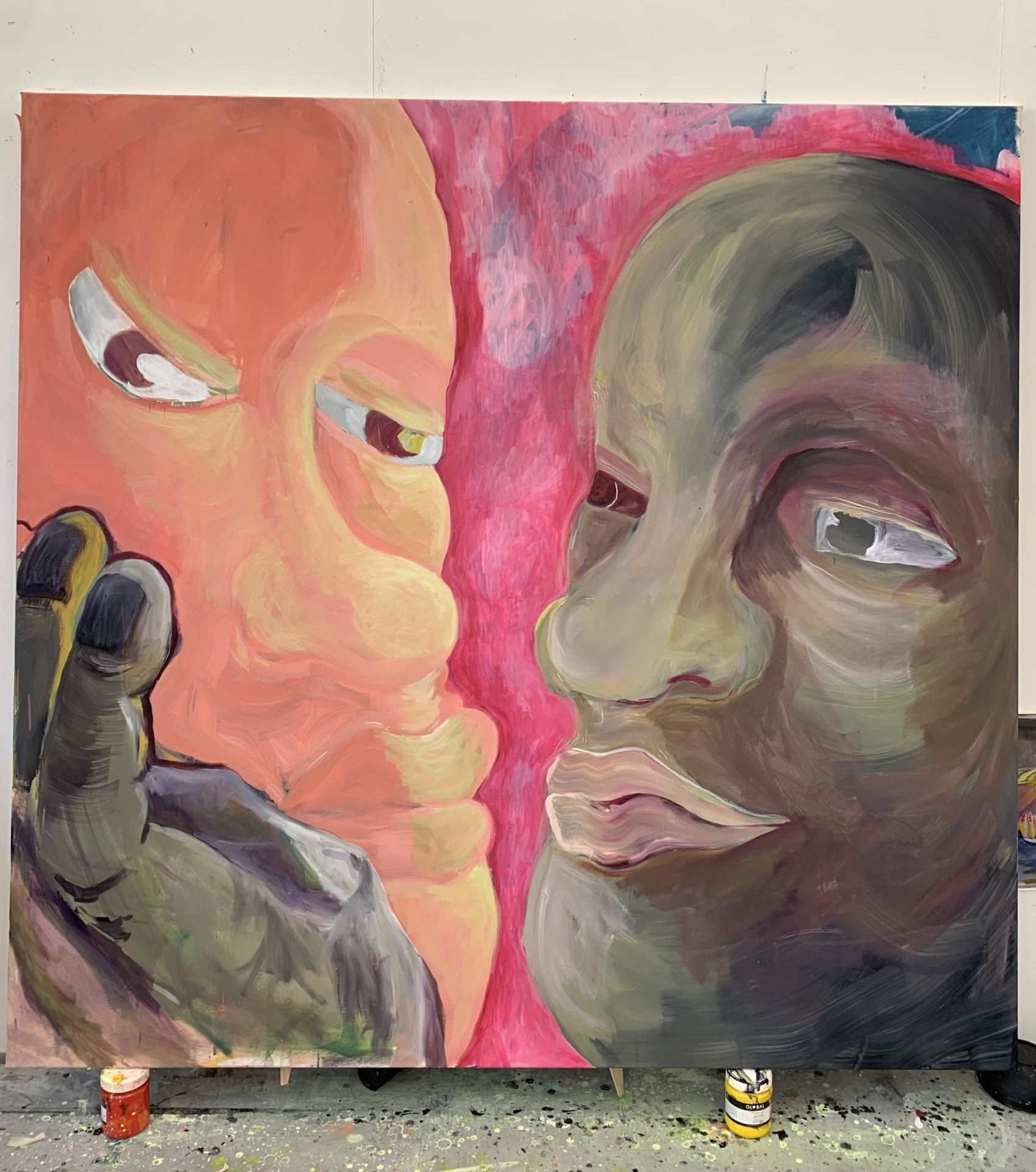 Painting of two people in an embrace - unfinished